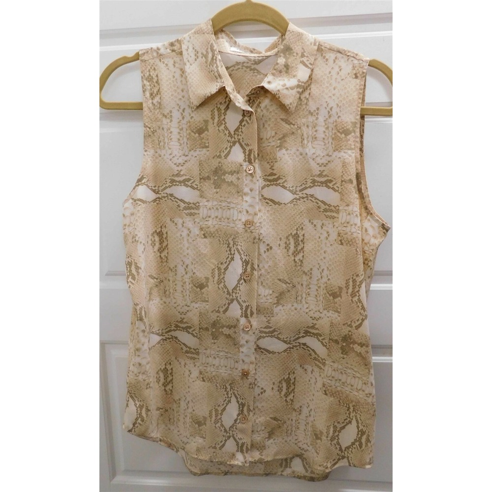 Equipment 100% Silk Beige Ivory Snake Print Button Down Sleeveless‎ Blouse sz XS
